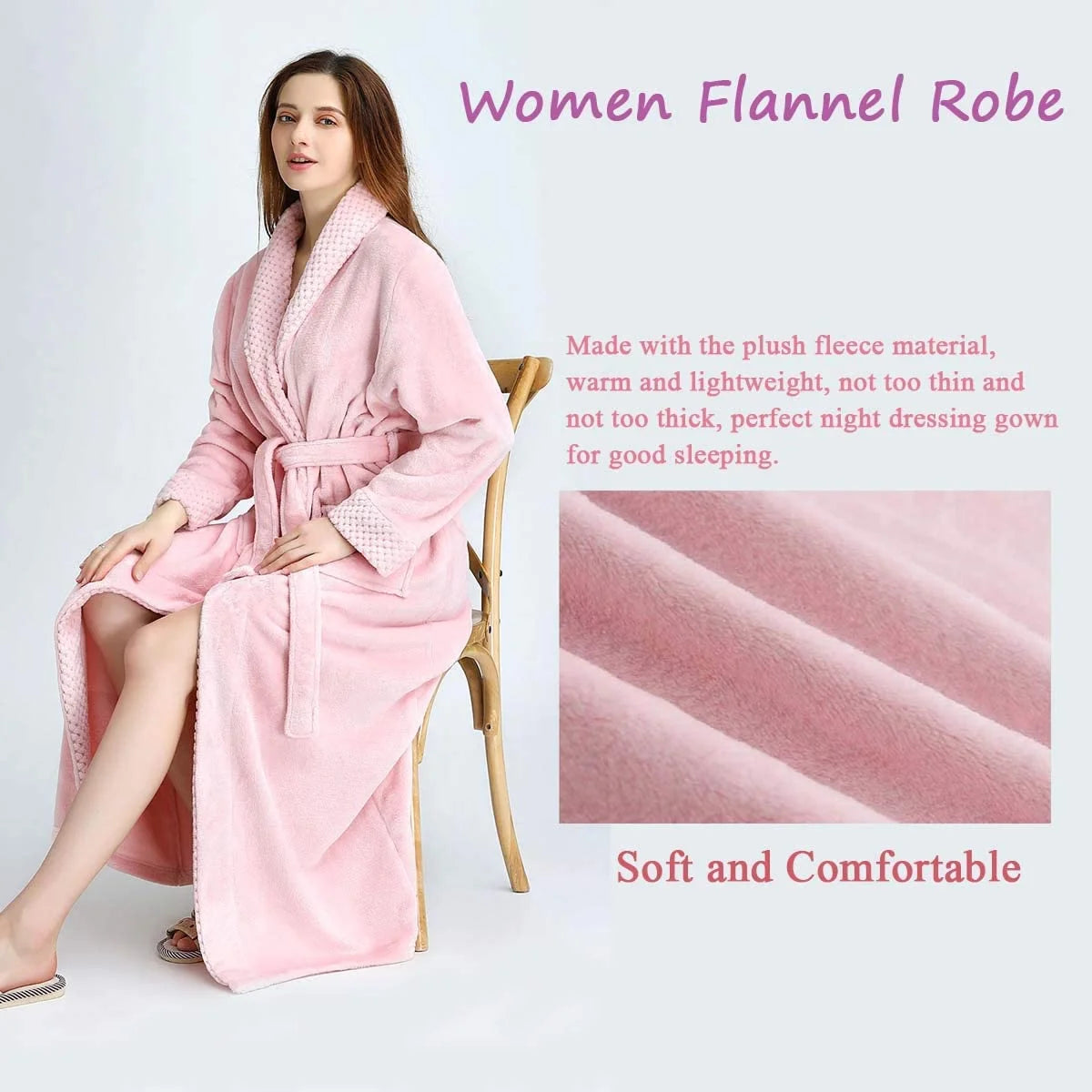 Plush Robes for Women Soft Warm Fleece Bathrobe Ladies Long Comfy Spa Bath Robe Housecoat,