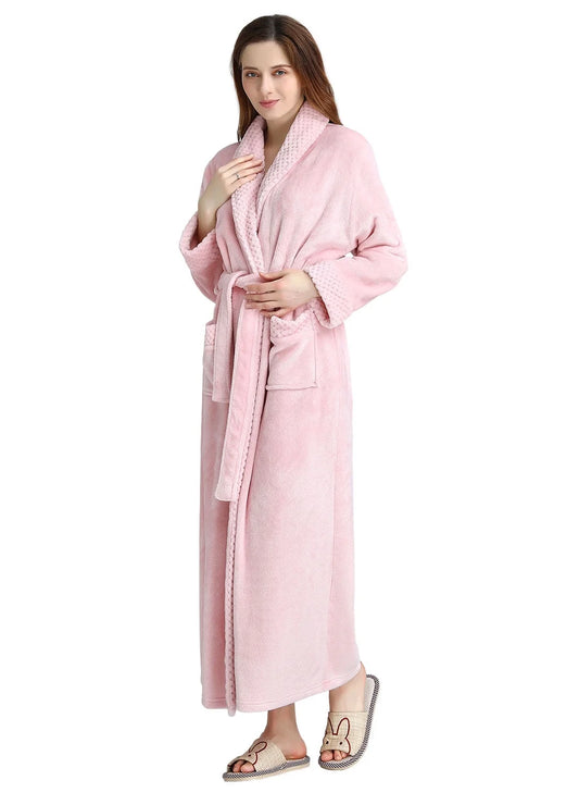 Plush Robes for Women Soft Warm Fleece Bathrobe Ladies Long Comfy Spa Bath Robe Housecoat,