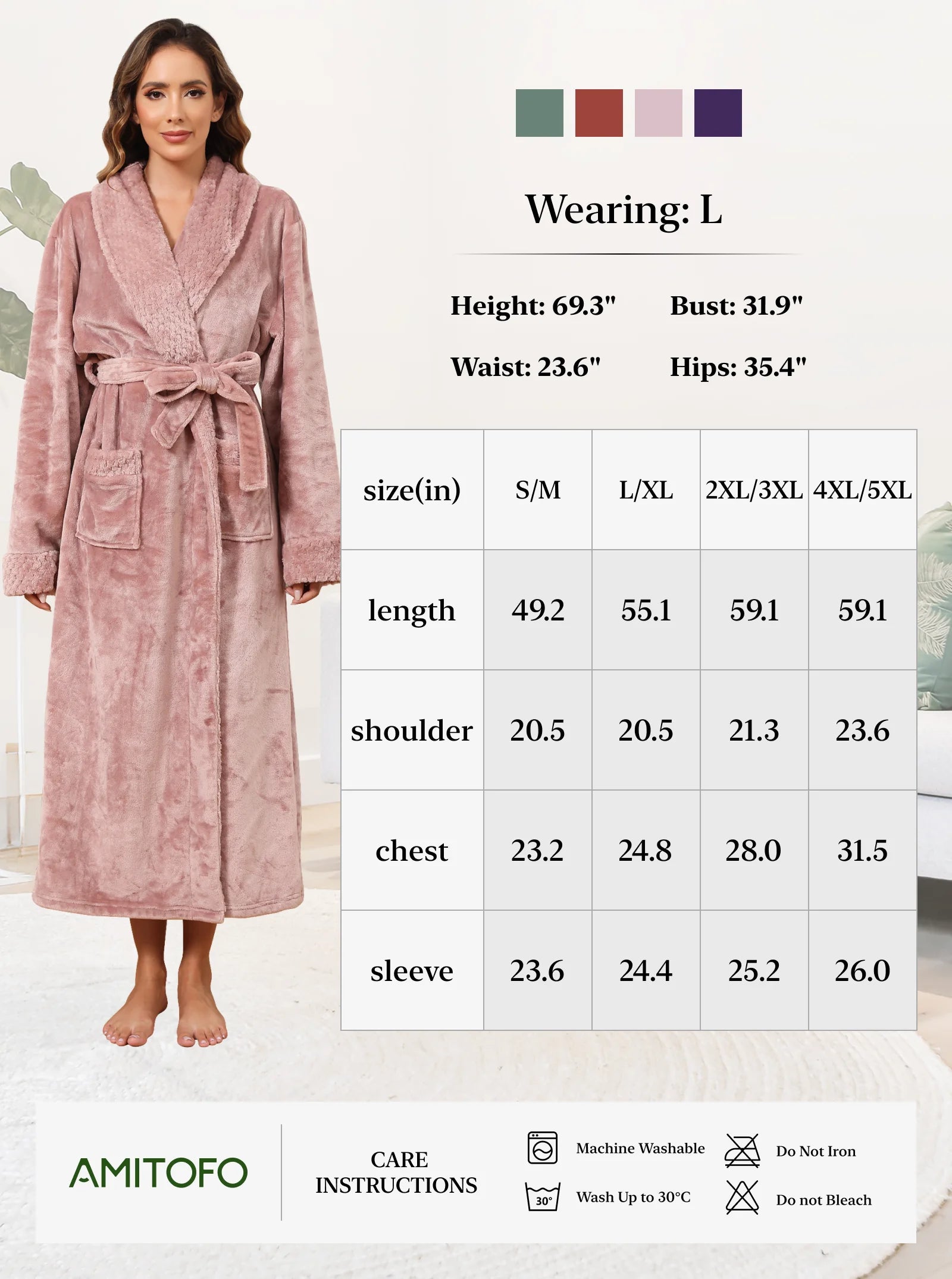 Plush Robes for Women Soft Warm Fleece Bathrobe Ladies Long Comfy Spa Bath Robe Housecoat,