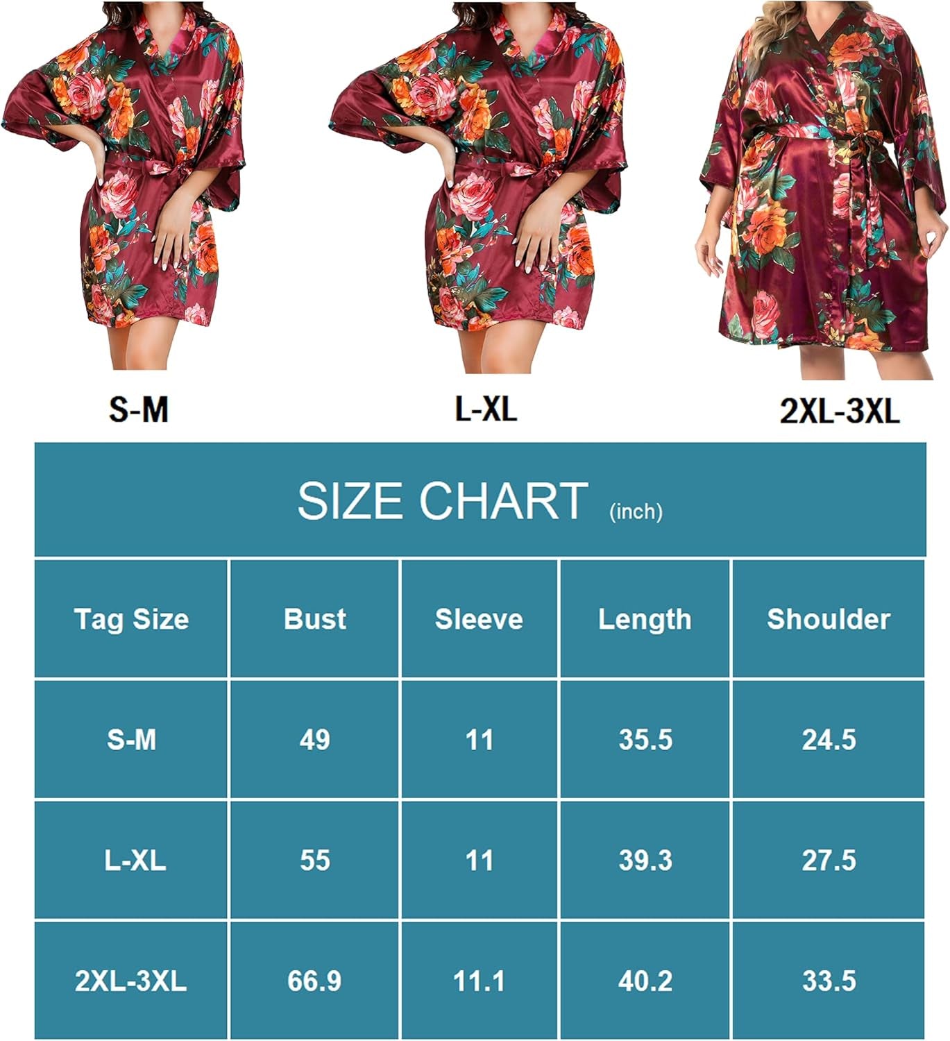 Silk Robes for Women Satin Robe Short Sexy Print Flower Kimono Loungewear Wedding Bridal Party