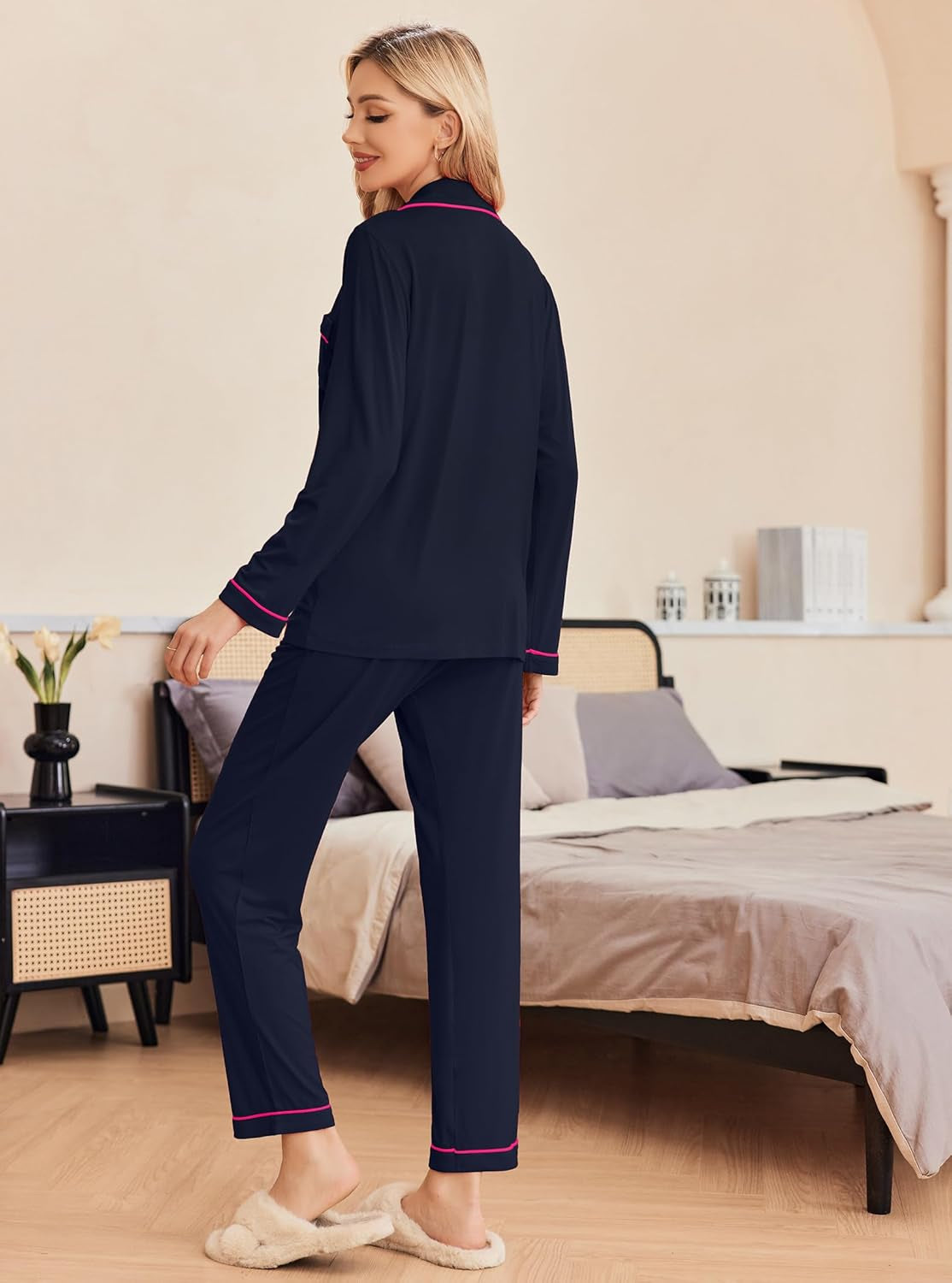 Pajamas Women'S Long Sleeve Sleepwear Soft Button down Loungewear Pjs Lounge Set Nightwear XS-XXL