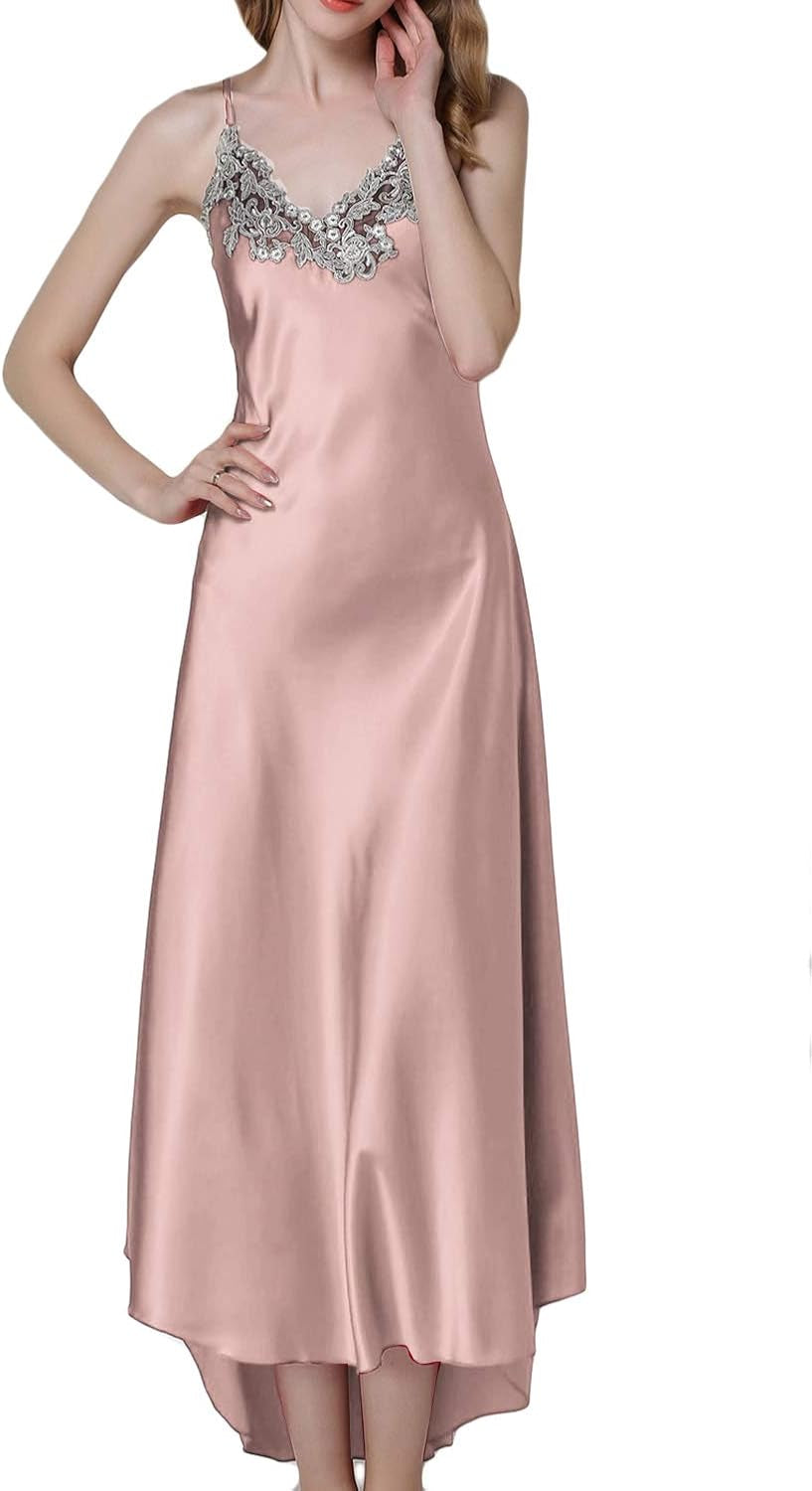 Satin Nightgowns for Women Long Silk Nightdress Vintage Lace Chemise Maxi Sleepwear