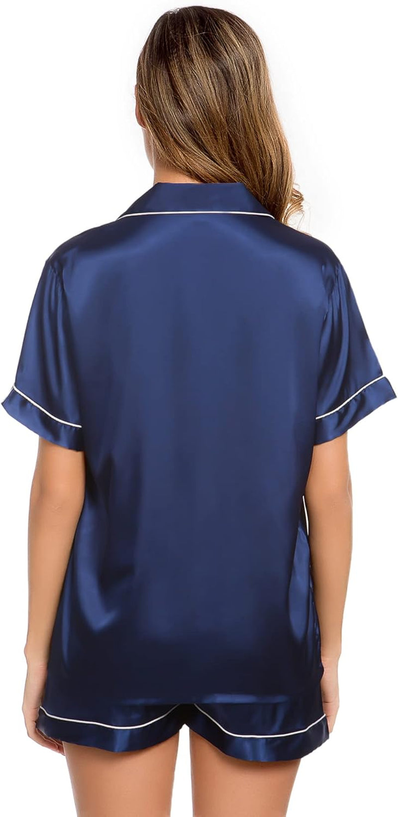 Womens Silk Satin Pajamas Short Sleeve Loungewear Two-Piece Sleepwear Button-Down Pj Set