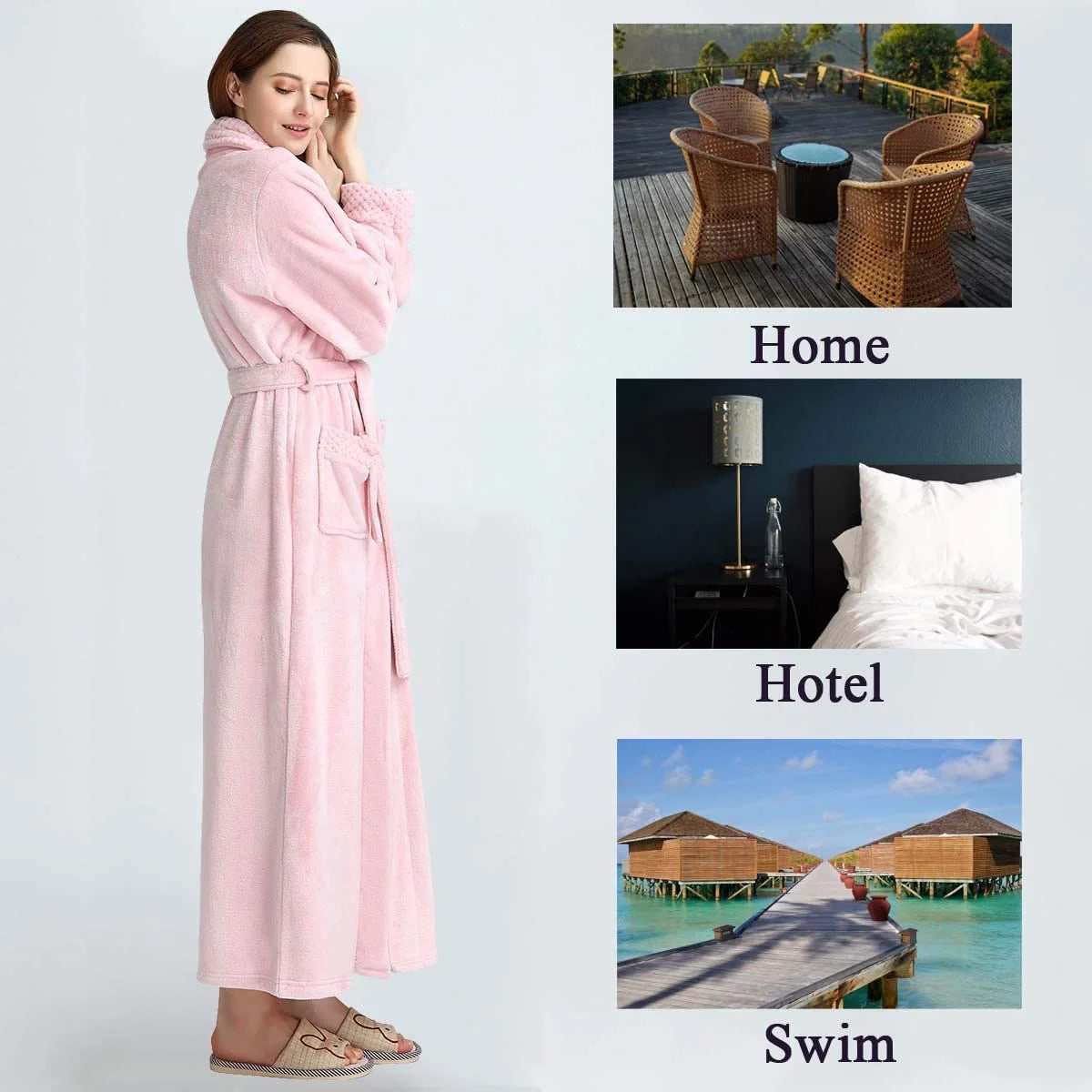 Plush Robes for Women Soft Warm Fleece Bathrobe Ladies Long Comfy Spa Bath Robe Housecoat,