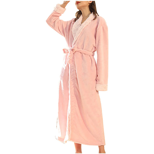 Women'S Soft Plush Fleece Shawl Collar Kimono Bathrobe, Full Length Long Winter Warm Flannel Lounge Spa Robes House Coat Pajamas Loungewear with Pockets