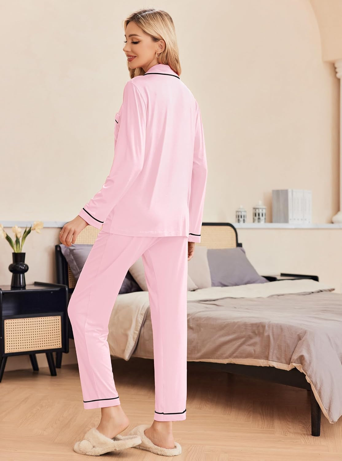 Pajamas Women'S Long Sleeve Sleepwear Soft Button down Loungewear Pjs Lounge Set Nightwear XS-XXL