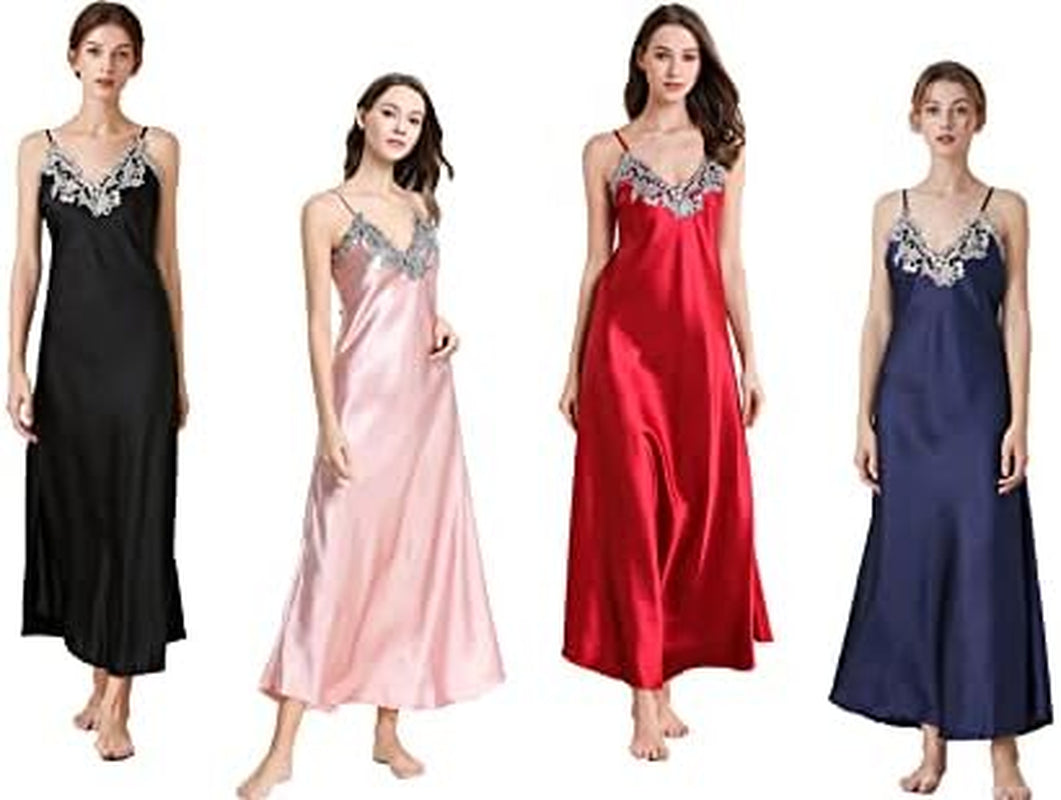 Satin Nightgowns for Women Long Silk Nightdress Vintage Lace Chemise Maxi Sleepwear