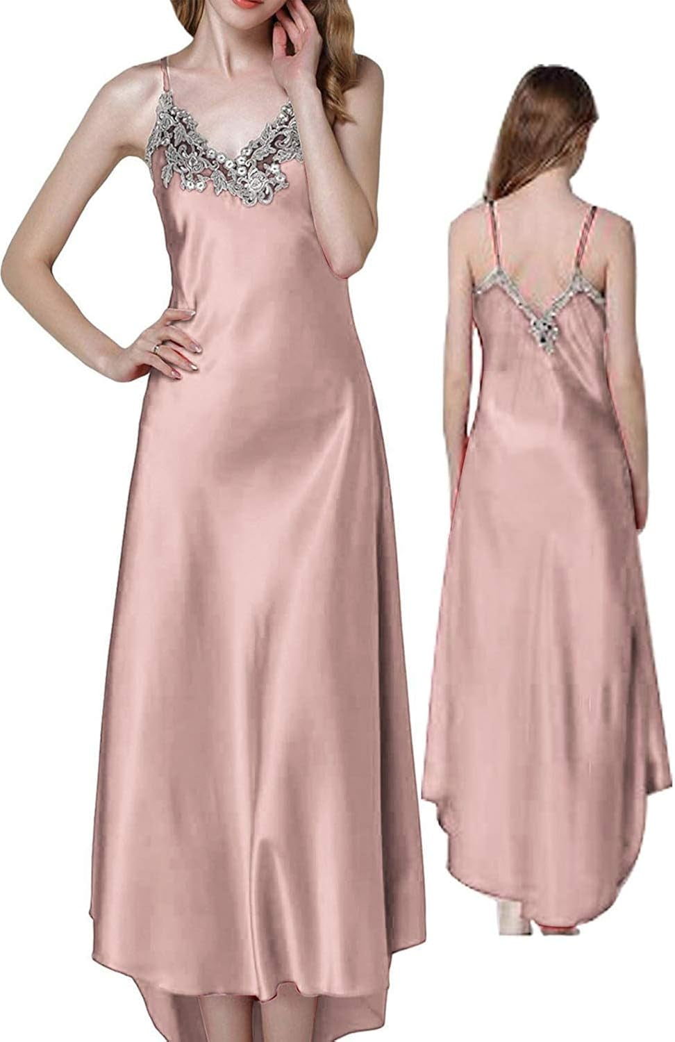 Satin Nightgowns for Women Long Silk Nightdress Vintage Lace Chemise Maxi Sleepwear