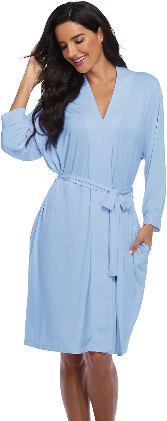 Women'S Robes Lightweight Kimono Robes Knit Bathrobes Soft Sleepwear Loungewear