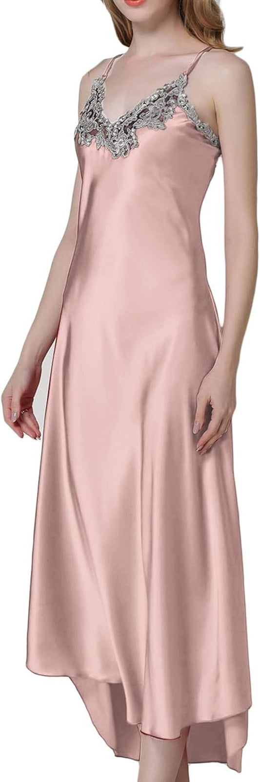 Satin Nightgowns for Women Long Silk Nightdress Vintage Lace Chemise Maxi Sleepwear