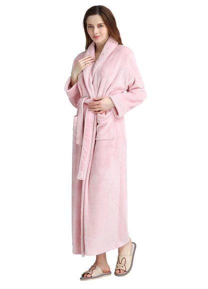 Plush Robes for Women Soft Warm Fleece Bathrobe Ladies Long Comfy Spa Bath Robe Housecoat,