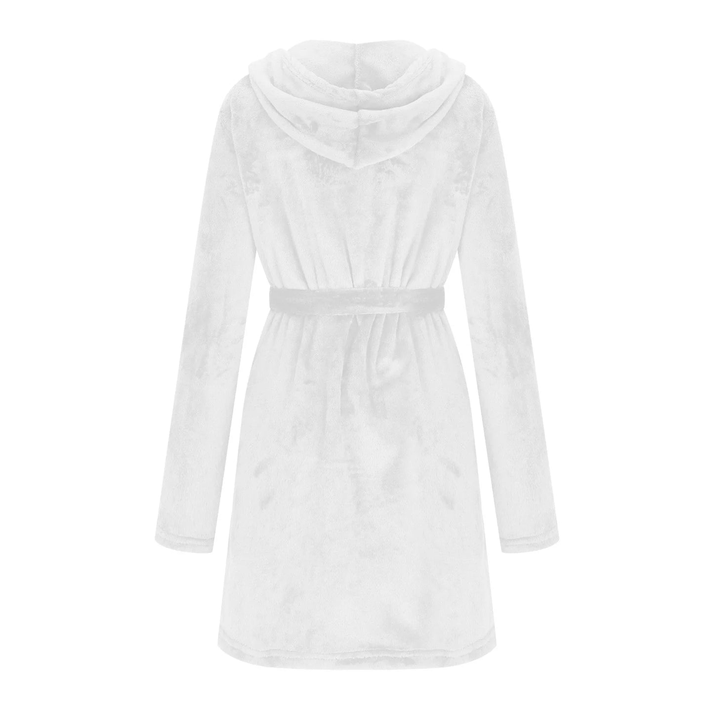 Women Fleece Hooded Bathrobe, Soft Warm Plush Short Kimono Robes Pajamas Nightgowns Winter Cozy Fuzzy Sleepwear Housecoat with Pockets