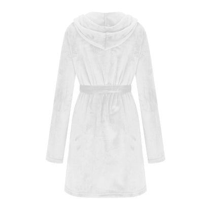 Women Fleece Hooded Bathrobe, Soft Warm Plush Short Kimono Robes Pajamas Nightgowns Winter Cozy Fuzzy Sleepwear Housecoat with Pockets