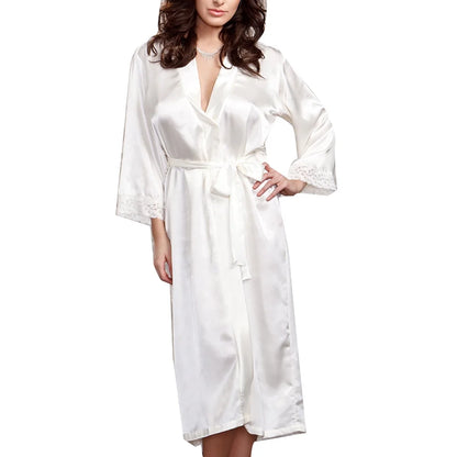 Silk Robes for Women Long Bridesmaid Wedding Party Satin Robes Sleepwear with Waist Belt