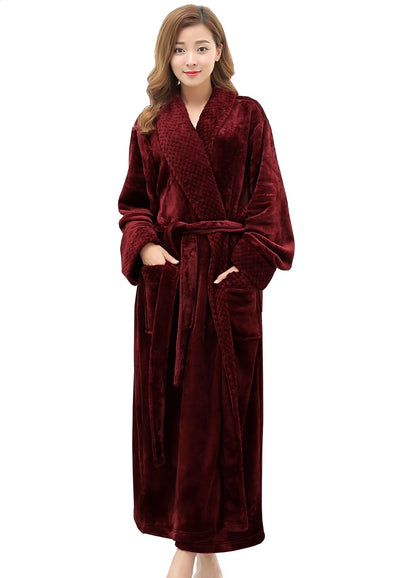 Robes for Women,  Long Womens Robes, Soft Fluffy Fleece Bath Robe with Front Pocket, Winter Warm Plush Lapel Women'S Robes, Adjustable Belt, Wine Red, 2XL3XL
