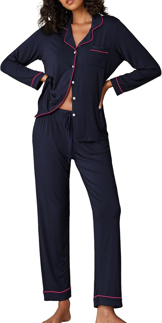 Pajamas Women'S Long Sleeve Sleepwear Soft Button down Loungewear Pjs Lounge Set Nightwear XS-XXL