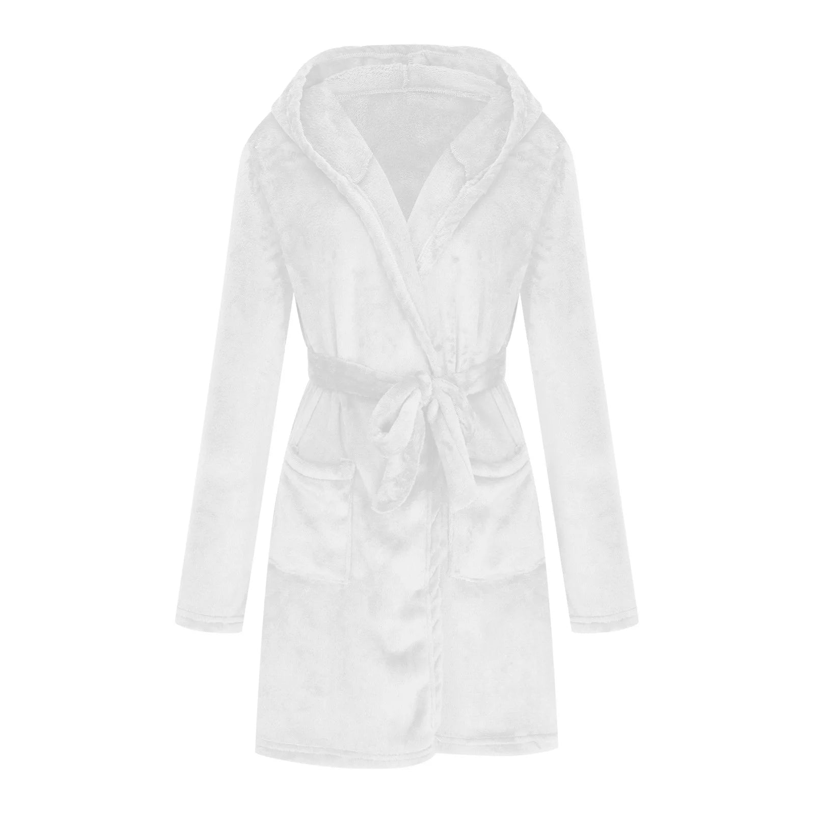 Women Fleece Hooded Bathrobe, Soft Warm Plush Short Kimono Robes Pajamas Nightgowns Winter Cozy Fuzzy Sleepwear Housecoat with Pockets