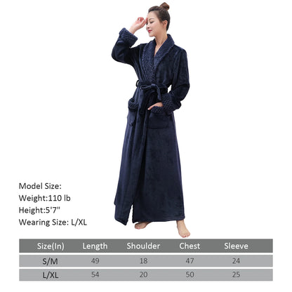 Robes for Women,  Long Womens Robes, Soft Fluffy Fleece Bath Robe with Front Pocket, Winter Warm Plush Lapel Women'S Robes, Adjustable Belt, Dark Blue, L/XL
