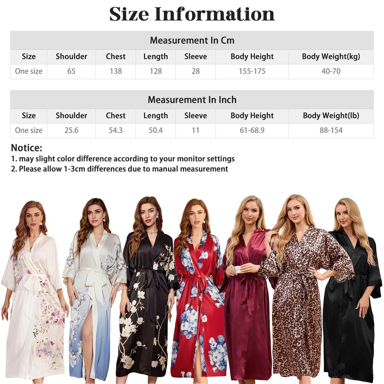 Robes for Women,  Womens Long Silk Kimono Robes, Satin Silky Bathrobe Robe Soft Floral Bridesmaid Robes for Women, Ladies Sleepwear,Leopard