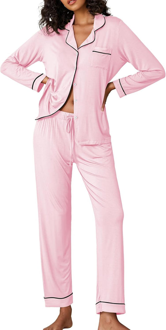 Pajamas Women'S Long Sleeve Sleepwear Soft Button down Loungewear Pjs Lounge Set Nightwear XS-XXL